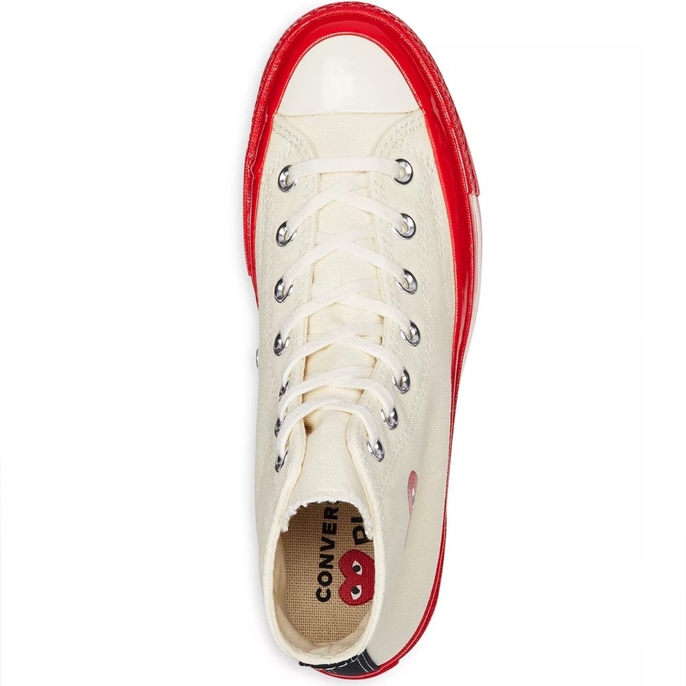 Comme Des Garcons PLAY x Converse Unisex Red Sole High Top Sneakers | Beige - Picture 2 of 5